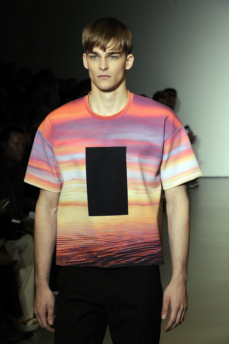 A model wears a creation for Calvin Klein men's Spring-Summer 2014 collection, part of the Milan Fashion Week, unveiled in Milan, Italy, Sunday, June 23, 2013. (AP Photo/Giuseppe Aresu)