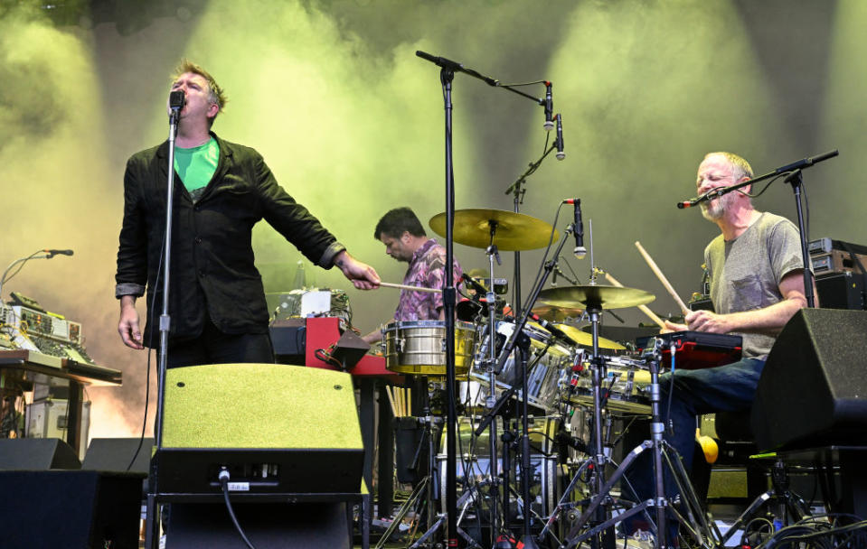 STANFORD, CALIFORNIA - JUNE 02: (L-R) James Murphy and Pat Mahoney of LCD Soundsystem perform on Day 1 of Re:SET Concert Series at Frost Amphitheatre on June 02, 2023 in Stanford, California. (Photo by Steve Jennings/Getty Images)