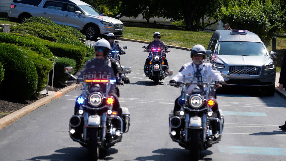 The remains of Johnny and Matthew Gaudreau arrive at St. Mary Magdalen Catholic Church in Media, Pa. - Matt Rourke/AP