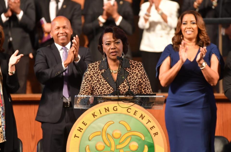 Dr. Bernice A. King, daughter of Dr. Martin Luther King, Jr., speaks onstage during the 2023 Martin Luther King, Jr. Beloved Community Commemorative Service at Ebenezer Baptist Church on January 16, 2023 in Atlanta, Georgia. The annual service is held in honor of the life of civil rights icon Dr. Martin Luther King, Jr. who would have turn 94 on January 15th. (Photo by Paras Griffin/Getty Images)