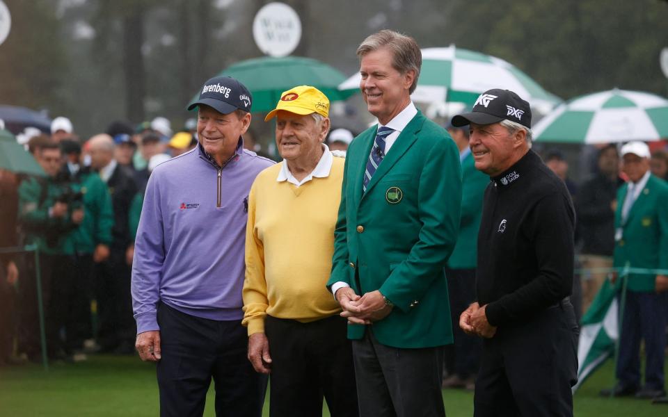 Tom Watson of the US, Jack Nicklaus of the US, Chairman Fred Ridley and Gary Player at this year's Masters - Shutterstock