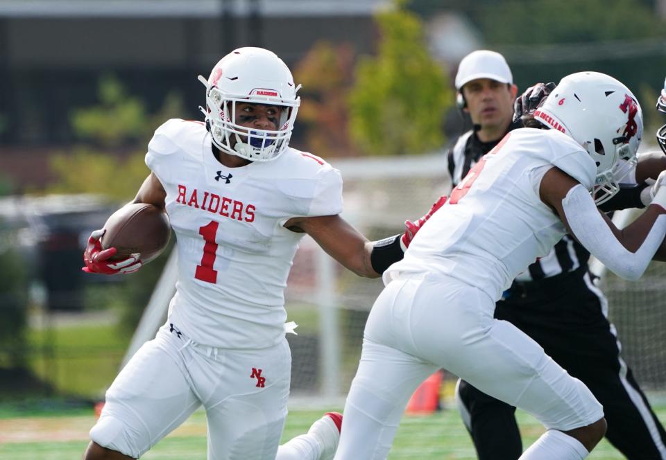 North Rockland's Freddy Vazquez (1) with the carry during their 16-0 win over Suffern in football action at Haverstraw Sports Complex on Saturday, September 30, 2023.