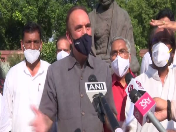 Congress MP Rajya Sabha Ghulam Nabi Azad speaking in New Delhi on Sunday.