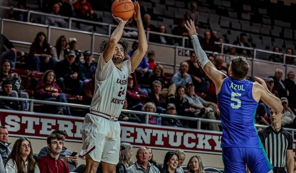 Former Scott County star Michael Moreno (24) is the leading scorer for a balanced Eastern Kentucky offense at 10.7 points a game.