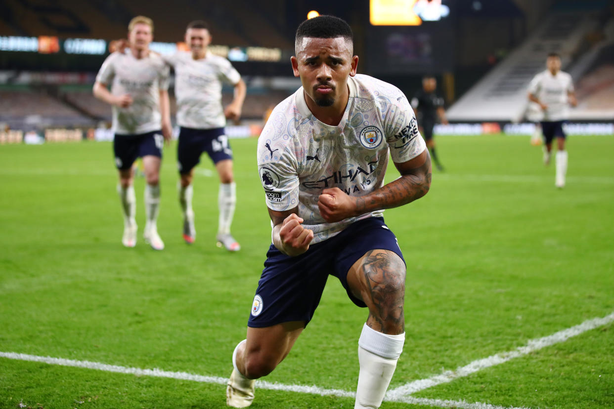 Gabriel Jesus sealed the win for Manchester City against Wolverhampton Wanderers. (Marc Atkins/Getty Images)