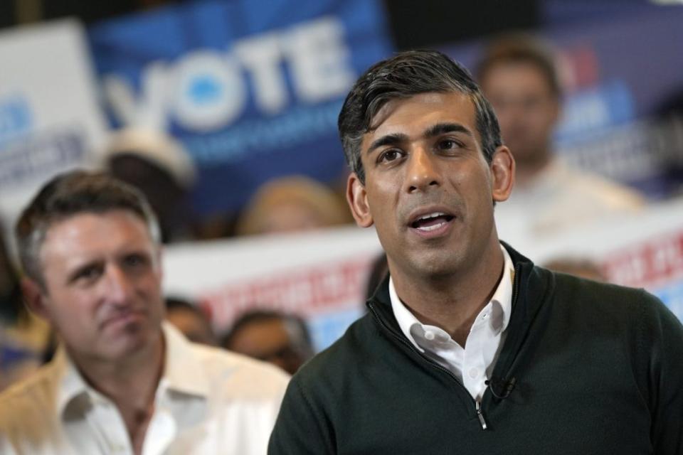 MILTON KEYNES, ENGLAND - MAY 30: Britain's Prime Minister Rishi Sunak speaks during a Conservative general election campaign rally at the Milton Keynes Gallery on May 30, 2024 in Milton Keynes, England. Rishi Sunak announced last week that the UK General Election will be held on July 4th, kicking off a 6-week period of campaigning. (Photo by Alastair Grant - WPA Pool/Getty Images)