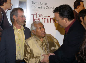 Steven Spielberg , Kumar Pallana and Tom Hanks at the Beverly Hills premiere of DreamWorks' The Terminal