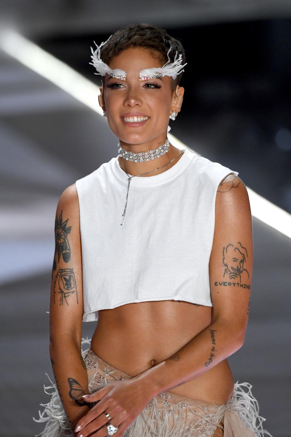 NEW YORK, NY - NOVEMBER 08:  Halsey performs on the runway during the 2018 Victoria's Secret Fashion Show at Pier 94 on November 8, 2018 in New York City.  (Photo by Kevin Mazur/WireImage)