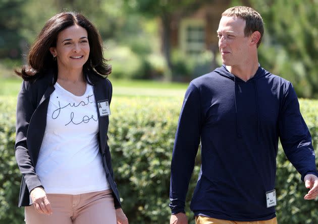 SUN VALLEY, IDAHO - JULY 08: CEO of Facebook Mark Zuckerberg walks with COO of Facebook Sheryl Sandberg after a session at the Allen & Company Sun Valley Conference on July 08, 2021 in Sun Valley, Idaho. After a year hiatus due to the COVID-19 pandemic, the world’s most wealthy and powerful businesspeople from the media, finance, and technology worlds will converge at the Sun Valley Resort for the exclusive week-long conference. (Photo by Kevin Dietsch/Getty Images) (Photo: Kevin Dietsch via Getty Images)