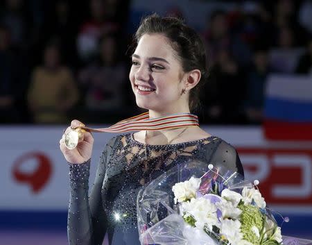 Figure Skating - ISU World Championships 2017 - Ladies Victory Ceremony - Helsinki, Finland - 31/3/17 - Gold medallist Evgenia Medvedeva of Russia attends the ceremony. REUTERS/Grigory Dukor