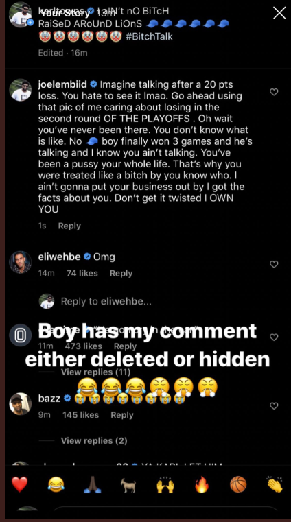 As if Wednesday's exchange could have gotten any worse for Joel Embiid and Karl-Anthony Towns. (Instagram)