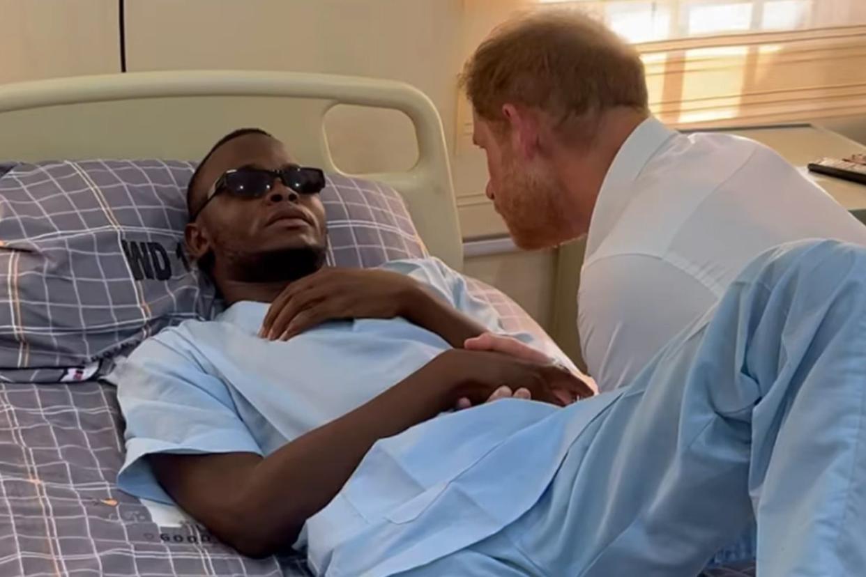 <p>Simon Perry/Instagram</p> Prince Harry at Nigerian Army Reference Hospital Kaduna on May 10, 2024.