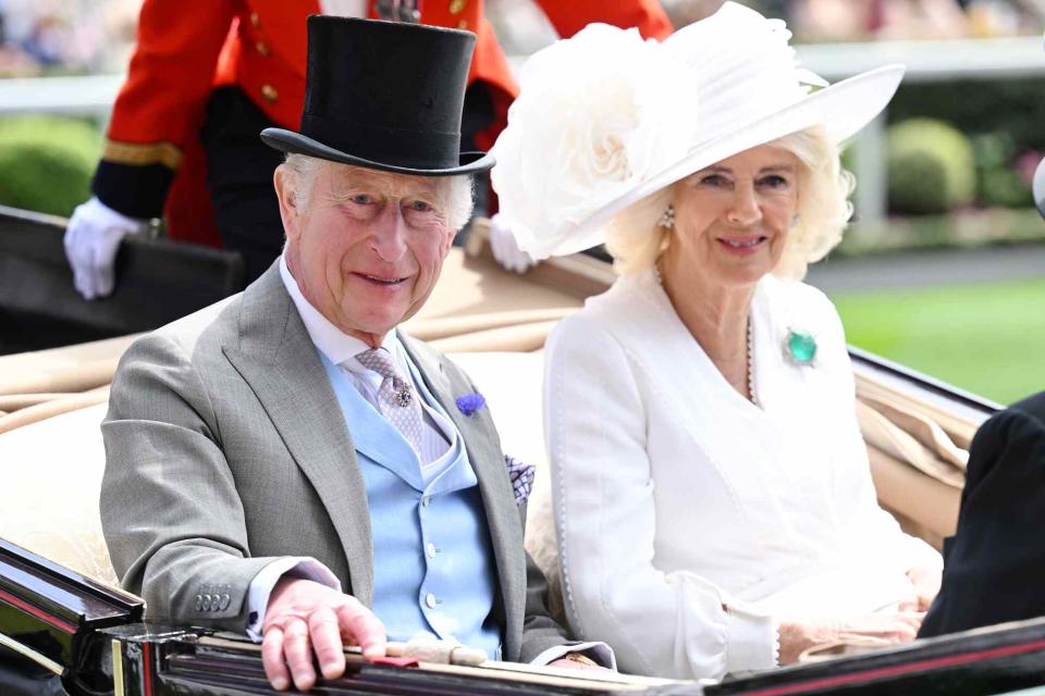 <p> Samir Hussein/WireImage</p> King Charles III and Queen Camilla attend day three of Royal Ascot 2024 at Ascot Racecourse on June 20, 2024