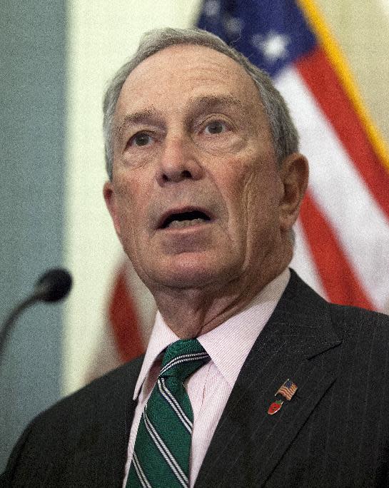 New York City Mayor Michael Bloomberg speaks during a news conference on Capitol Hill in Washington, Wednesday, Nov. 28, 2012, to discuss disaster relief funds for Superstorm Sandy. (AP Photo/ Evan Vucci)