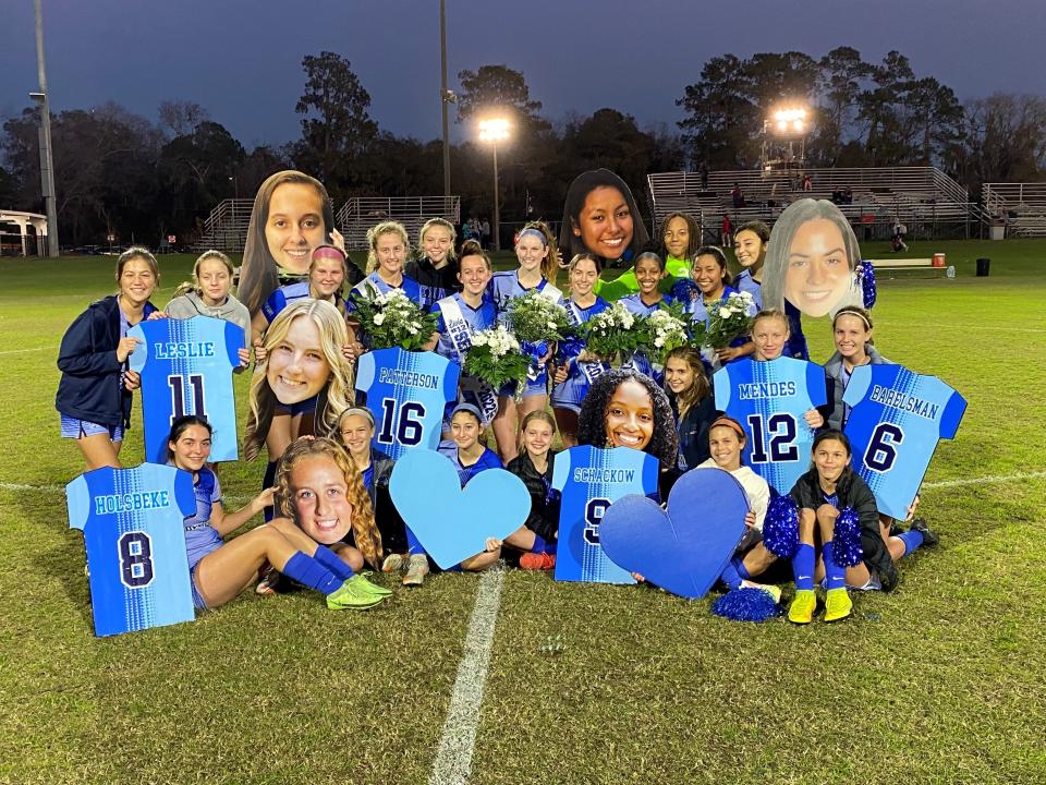 The P.K. Yonge girls' soccer team celebrated senior night with a 9-0 win over Williston at P.K. Yonge High School on Jan. 18.