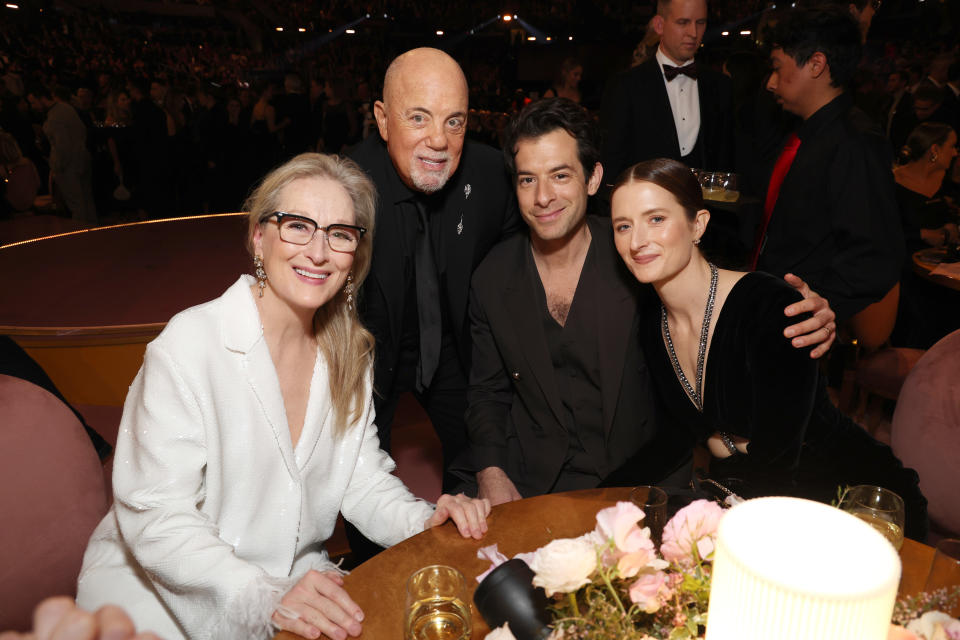 LOS ANGELES, CALIFORNIA - FEBRUARY 04: (L-R) Meryl Streep, Billy Joel, Mark Ronson and Grace Gummer attend the 66th GRAMMY Awards at Crypto.com Arena on February 04, 2024 in Los Angeles, California. (Photo by Kevin Mazur/Getty Images for The Recording Academy)