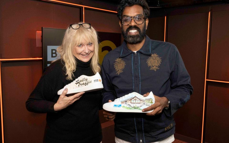 Romesh Ranganathan and 'Sally Traffic' during his morning show