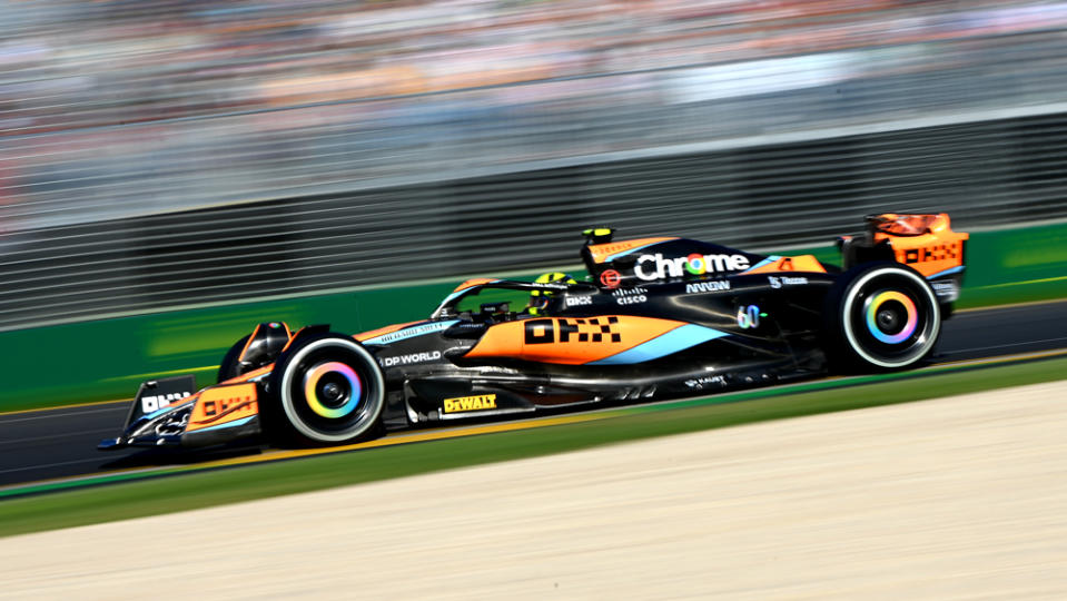 Lando Norris pilots his McLaren MCL60 Formula 1 car during the 2023 Australian Grand Prix on April 2.