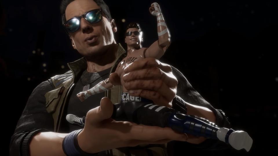 In Mortal Kombat 11 Johnny Cage holds a Johnny Cage action figure