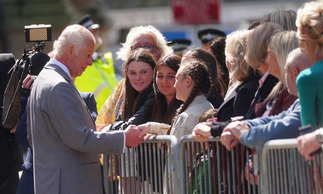 <span>King Charles meets members of the public outside Southport town hall on Tuesday.</span><span>Photograph: Owen Humphreys/PA</span>