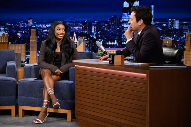 Olympic gymnast Simone Biles on The Tonight Show Starring Jimmy Fallon on Wednesday, September 4, 2024 - Credit: Todd Owyoung/NBC