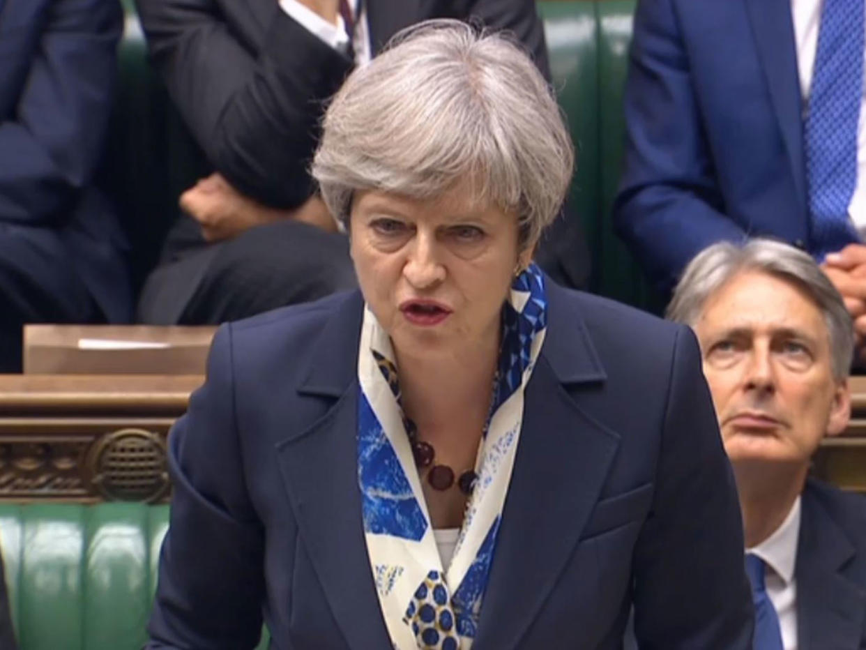 Prime Minister Theresa May speaking in response to the Queen's speech: PA