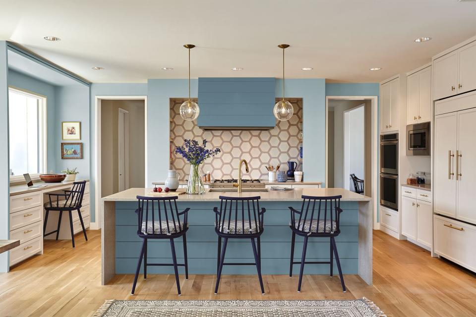 <p>It's the color of the sky and of the ocean, which is likely why there's something innately tranquil about the color blue-and why it's such a natural hue for the heart and hearth of the home. Navy cabinets feel sophisticated paired with marble counters, while periwinkle appliances have a playful edge. Or you could upholster a banquette in azure, or tile your floors in ultramarine. In each of these 40 blue kitchens, the shade is used in smart, innovative and deeply comforting ways. It's a blue mood, but in a good way. </p>