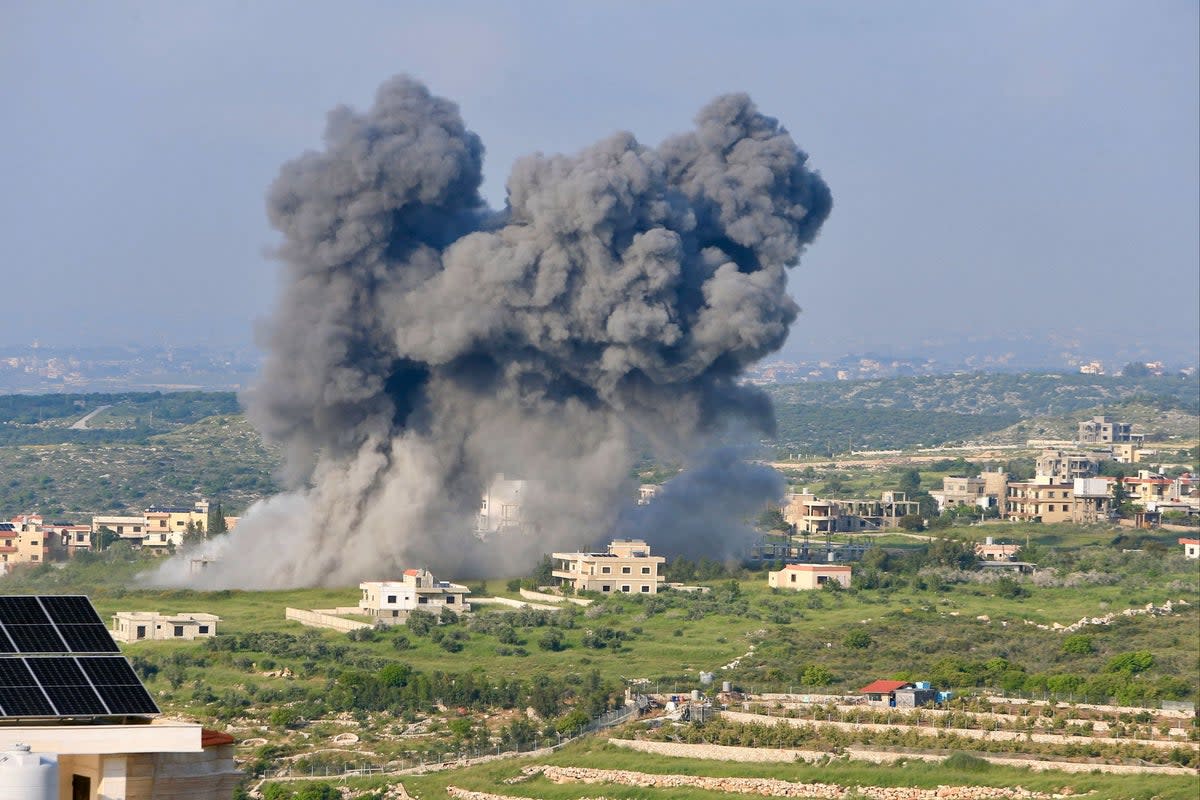 Smoke billows from the site of an Israeli airstrike on the southern Lebanese village of Majdel Zoun (AFP via Getty Images)