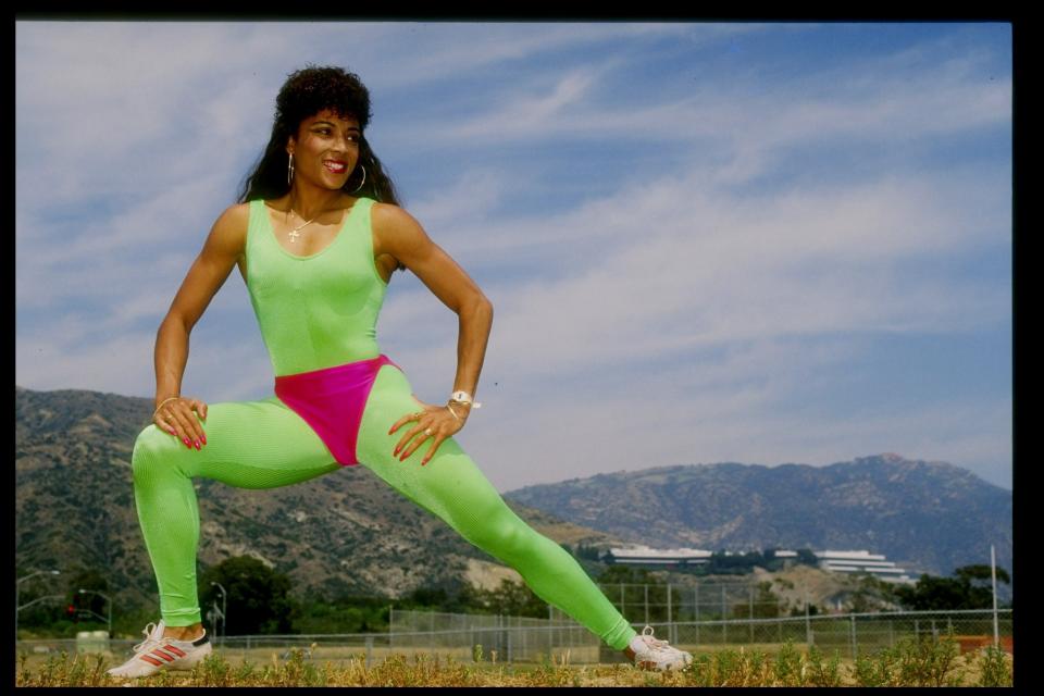 Flo-Jo poses for a picture in 1987. (Photo: Tony Duffy/Allsport via Getty Images)