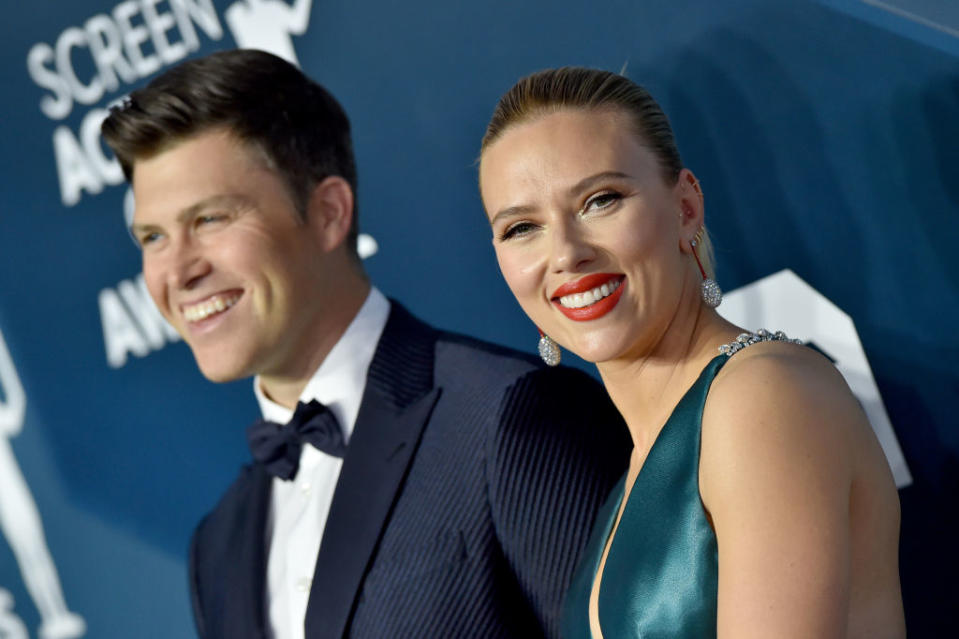 Scarlett Johansson and Colin Jost have welcomed their first child together, pictured in January 2020. (Getty Images)
