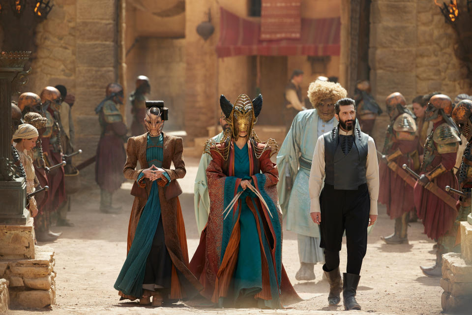 The Seanchan Empire, Loial played by Hammed Animashaun, The Dark One played by Fares Fares in The Wheel of Time Season 2 (Prime Video).