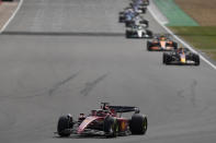 Ferrari driver Charles Leclerc of Monaco steers his car during the British Formula One Grand Prix at the Silverstone circuit, in Silverstone, England, Sunday, July 3, 2022. (AP Photo/Frank Augstein)