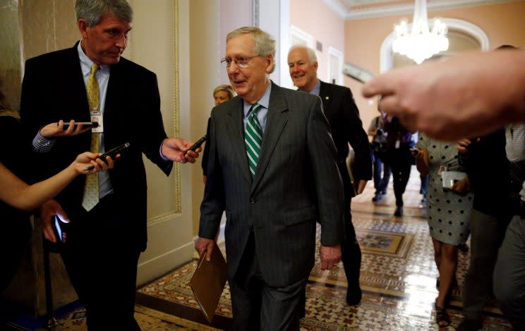 Senate Majority Leader Mitch McConnell walks to the Senate floor of the U.S. Capitol after unveiling a draft bill on health care in Washington on June 22, 2017. (Photo: Kevin Lamarque/Reuters)