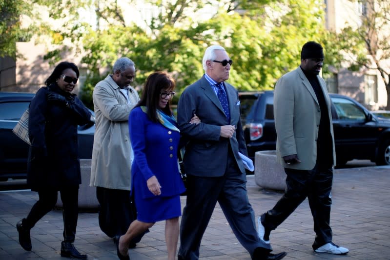Roger Stone, former campaign adviser to U.S. President Donald Trump, and his wife Nydia Stone arrive for the continuation of his criminal trial on charges of lying to Congress, obstructing justice and witness tampering at U.S. District Court in Washington