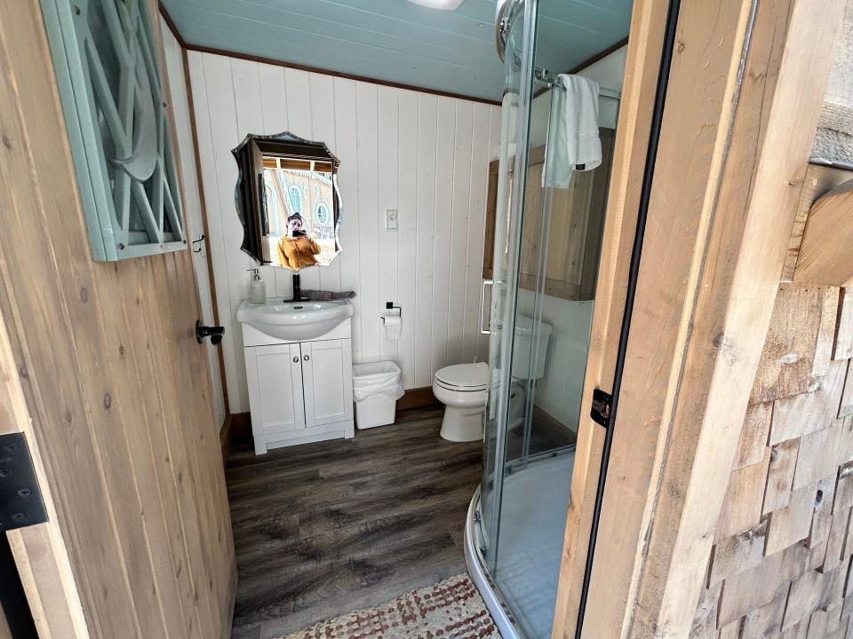 inside midsummer's outhouse, light modern bathroom