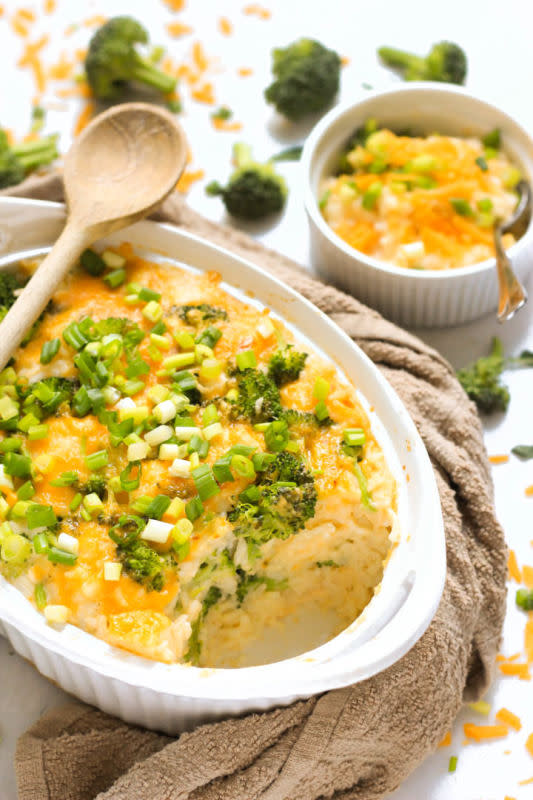 <p>This broccoli, cheddar and rice casserole is warm, filling, comforting and delicious, and best of all, it's economical and easily feeds a crowd!</p><p><strong>Get the recipe: <a href="https://www.dishbydish.net/broccoli-cheddar-and-rice-casserole/" rel="nofollow noopener" target="_blank" data-ylk="slk:Broccoli, Cheddar and Rice Casserole;elm:context_link;itc:0;sec:content-canvas" class="link rapid-noclick-resp">Broccoli, Cheddar and Rice Casserole</a></strong></p>