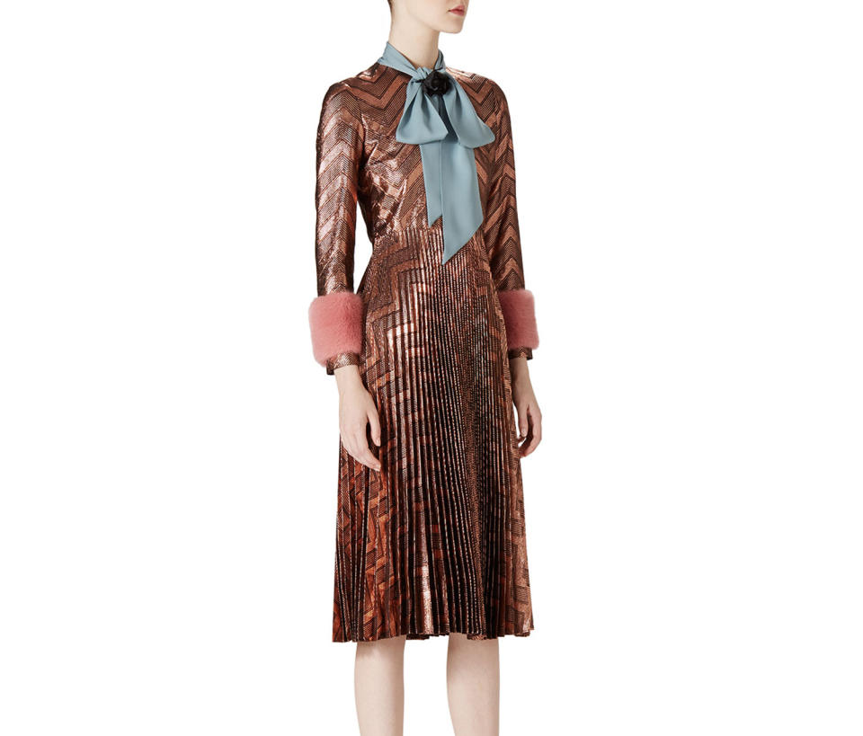 Gucci Zigzag Metallic Plisse Dress