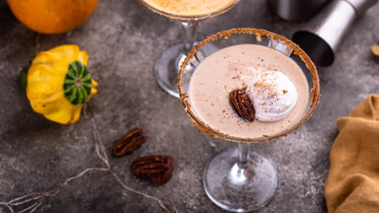 festive cocktails in martini glasses