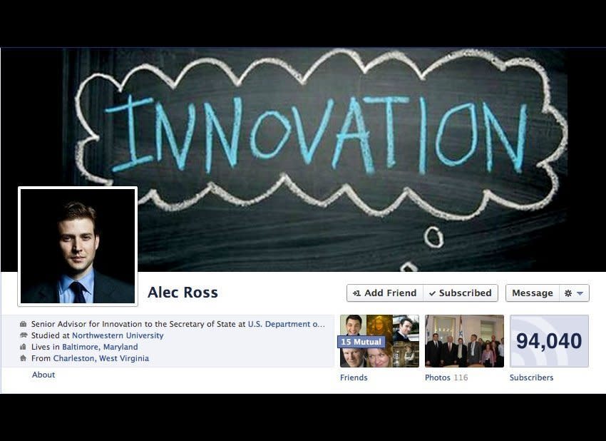 Senior Advisor for Innovation to the Secretary of State  <a href="http://www.facebook.com/alec.ross1" target="_hplink">http://www.facebook.com/alec.ross1</a>