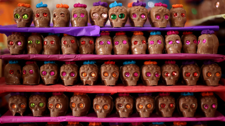 shelf of chocolate skulls in Mexico