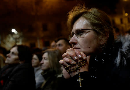 A woman takes part in a protest rally marking the first anniversary of the murder of the investigative reporter Jan Kuciak and his fiancee Martina Kusnirova in Bratislava, Slovakia, February 21, 2019. REUTERS/David W. Cerny