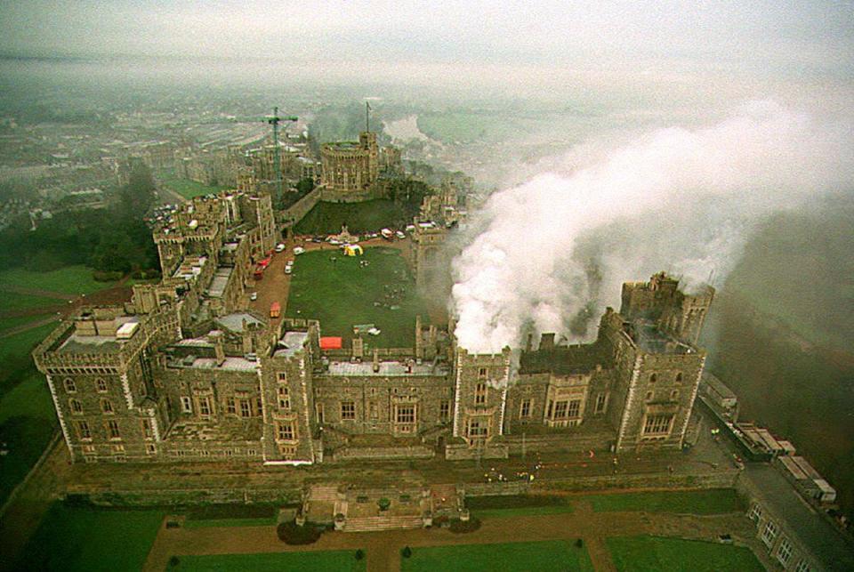 The Windsor fire on 21 November 1992, the morning after it started (AFP via Getty Images)