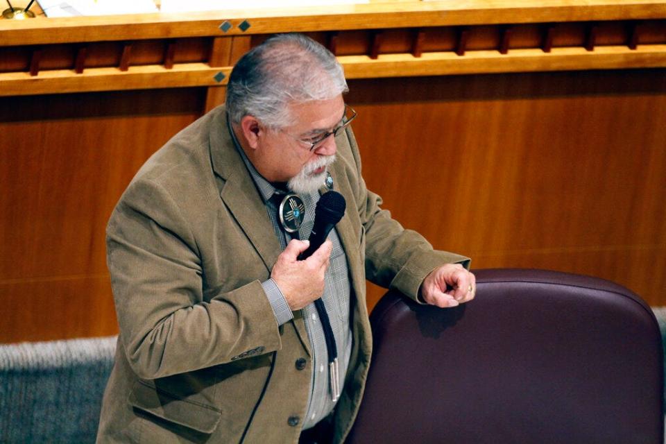 State Sen. David Gallegos, R-Eunice, criticizes a bill that would shore up abortion access statewide amid a flurry of local anti-abortion ordinances, Tuesday, March 7, 2023, at the Capitol building in Santa Fe, N.M. A 23-15 vote of the Senate nearly ensures the bill will reach the desk of supportive Democratic Gov. Michelle Lujan Grisham. New Mexico has one of the country's most liberal abortion access laws, but two local counties and three cities including Eunice have recently adopted abortion restrictions that reflect deep-seated opposition to the procedure.