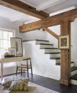 <p> A great option for a basement in a older, period property, leaving visible beams on show on your ceiling can create beautiful character and a ceiling design rich in history, texture and warmth.&#xA0; </p> <p> In this basement office by Elizabeth Krueger Design, the ceiling is defined by sleek, white wooden panels and&#xA0;large wooden ceiling beams. An elegant mix of materials, colors and styles, the rustic nature of the wood is perfectly balanced by the used of white paint throughout, a great example of beamed ceiling ideas. </p> <p> This basement ceiling highlights the beauty and craftsmanship of the original construction for the home, making a striking feature out of the timeless nature and long-lasting durability of wood. </p>