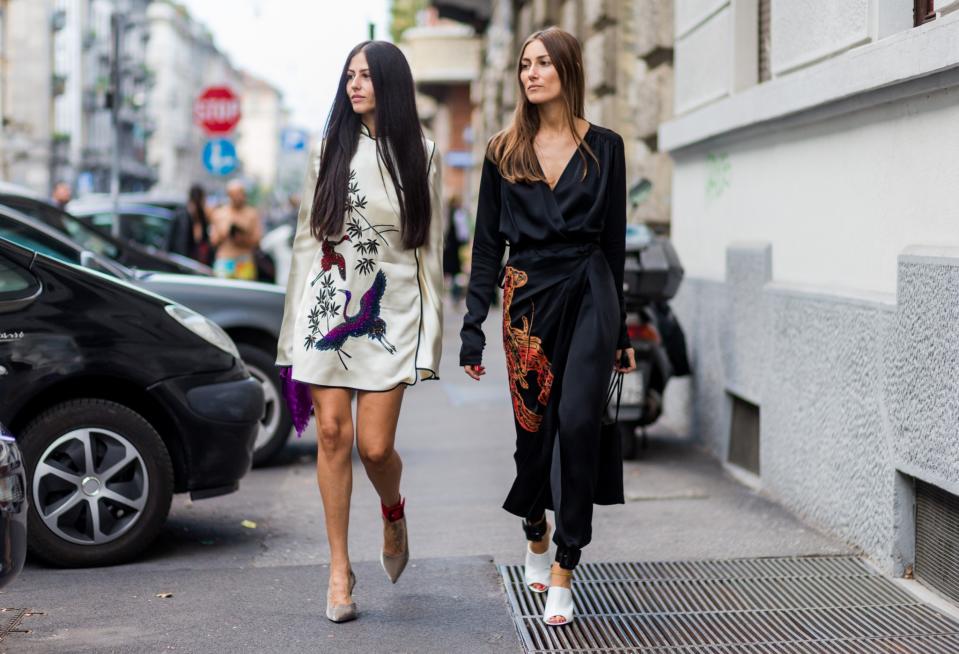 Gilda Ambrosio and Giorgia Tordini’s looks seem to take their inspiration from dungeons and dragons in Milan.