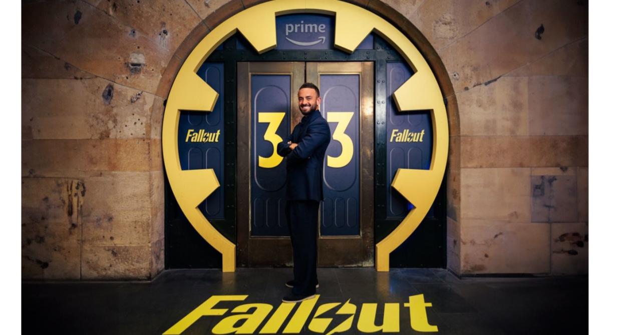 Gavin Rubinstein in front of Fallout door.