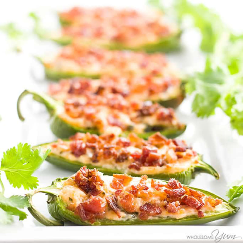 <p>Wholesome Yum</p><p>A classic Super Bowl appetizer that uses common ingredients and is easy to make.</p><p><strong>Get the recipe: <a href="https://www.wholesomeyum.com/recipes/cream-cheese-jalapeno-poppers-with-bacon-low-carb-gluten-free/" rel="nofollow noopener" target="_blank" data-ylk="slk:Cream Cheese Jalapeno Poppers With Bacon;elm:context_link;itc:0;sec:content-canvas" class="link rapid-noclick-resp">Cream Cheese Jalapeno Poppers With Bacon </a></strong></p>