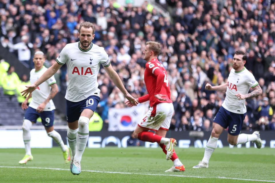 Clincal: Harry Kane reached 20 League goals for the sixth time in his career on Saturday (Tottenham Hotspur FC via Getty Images)