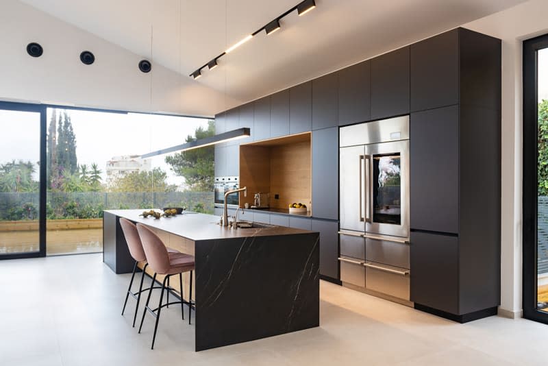 Modern dark grey kitchen with island