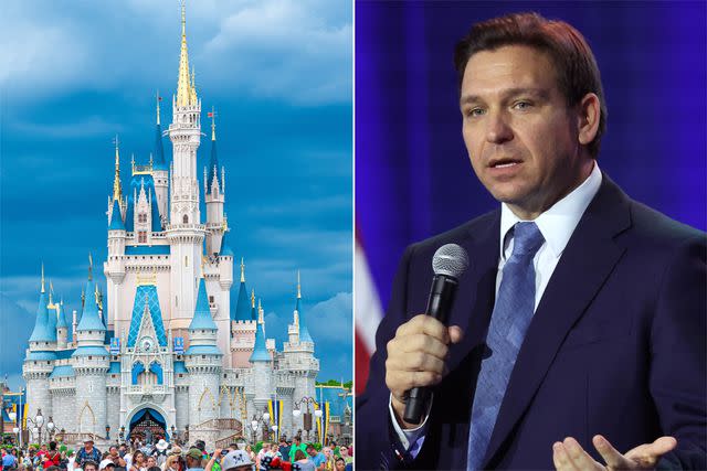 <p>Roberto Machado Noa/LightRocket via Getty; Scott Olson/Getty</p> Disney World; Ron DeSantis